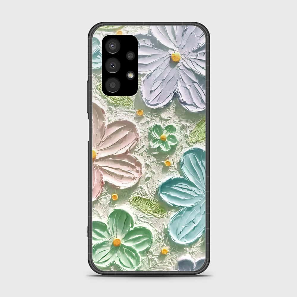 Samsung Galaxy A13 Cover - Floral Series - Design 15 - Blue & Green - HQ Ultra Shine Premium Infinity Glass Soft Silicon Borders Case