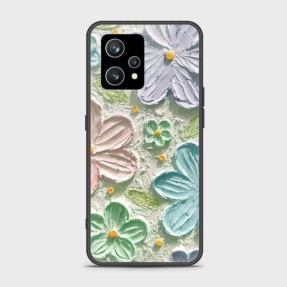 Realme 9 4G Cover - Floral Series - Design 15 - Blue & Green - HQ Ultra Shine Premium Infinity Glass Soft Silicon Borders Case