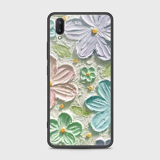 Vivo V11 Pro Cover - Floral Series - Design 15 - Blue & Green - HQ Ultra Shine Premium Infinity Glass Soft Silicon Borders Case