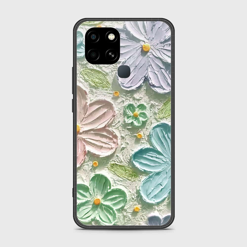 Infinix Smart 6 Cover - Floral Series - Design 15 - Blue & Green - HQ Ultra Shine Premium Infinity Glass Soft Silicon Borders Case