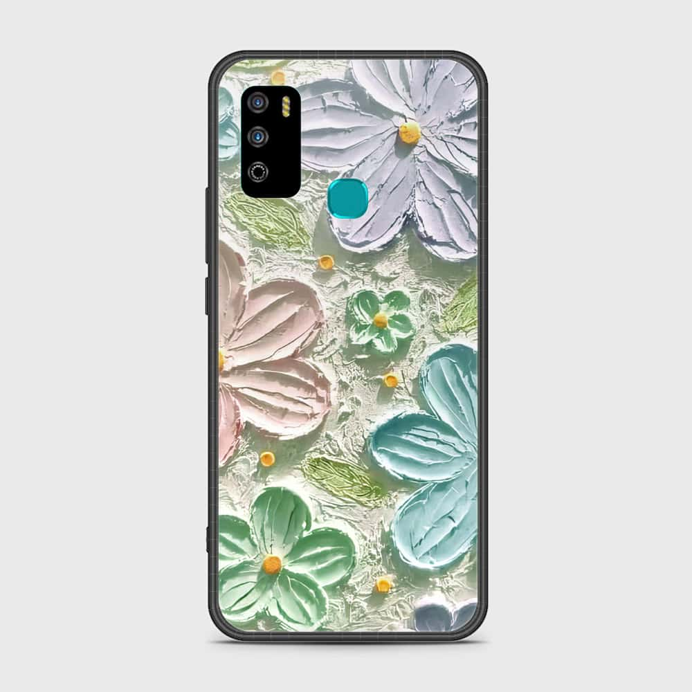 Infinix Hot 9 Play Cover - Floral Series - Design 15 - Blue & Green - HQ Ultra Shine Premium Infinity Glass Soft Silicon Borders Case