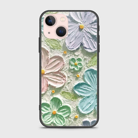 iPhone 14 Plus Cover - Floral Series - Design 15 - Blue & Green - HQ Ultra Shine Premium Infinity Glass Soft Silicon Borders Case