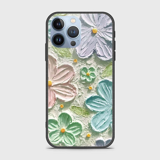 iPhone 14 Pro Max Cover - Floral Series - Design 15 - Blue & Green - HQ Ultra Shine Premium Infinity Glass Soft Silicon Borders Case