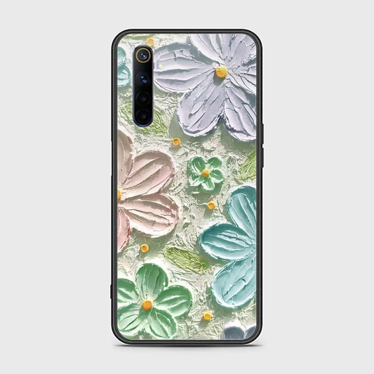 Realme 6 Cover - Floral Series - Design 15 - Blue & Green - HQ Ultra Shine Premium Infinity Glass Soft Silicon Borders Case