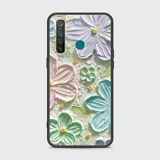 Realme 5 Pro Cover - Floral Series - Design 15 - Blue & Green - HQ Ultra Shine Premium Infinity Glass Soft Silicon Borders Case