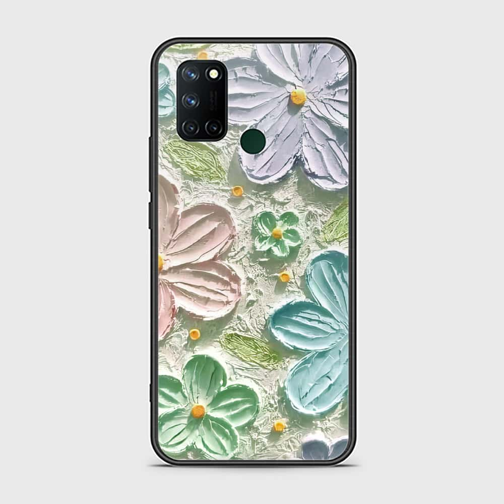 Realme C17 Cover - Floral Series - Design 15 - Blue & Green - HQ Ultra Shine Premium Infinity Glass Soft Silicon Borders Case