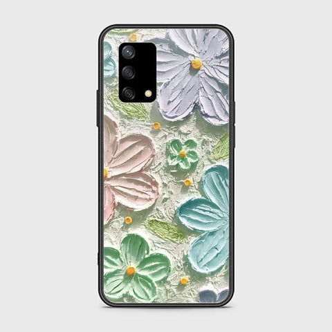 Oppo A74 Cover - Floral Series - Design 15 - Blue & Green - HQ Ultra Shine Premium Infinity Glass Soft Silicon Borders Case