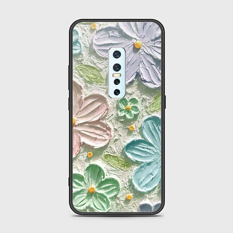 Vivo V17 Pro Cover - Floral Series - Design 15 - Blue & Green - HQ Ultra Shine Premium Infinity Glass Soft Silicon Borders Case