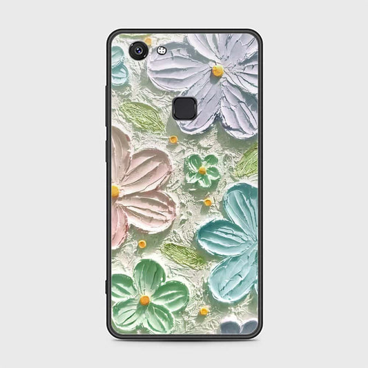 Vivo V7 Cover - Floral Series - Design 15 - Blue & Green - HQ Ultra Shine Premium Infinity Glass Soft Silicon Borders Case