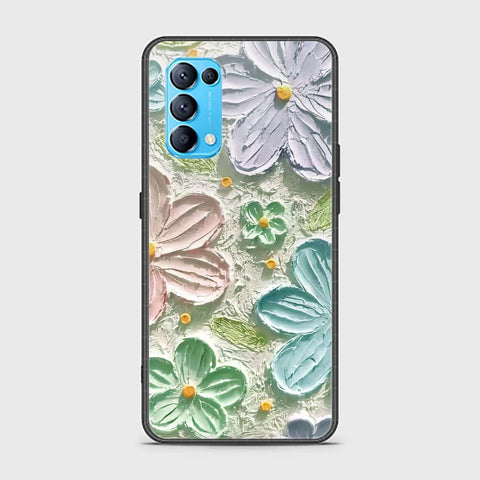 Oppo Reno 5 5G Cover - Floral Series - Design 15 - Blue & Green - HQ Ultra Shine Premium Infinity Glass Soft Silicon Borders Case