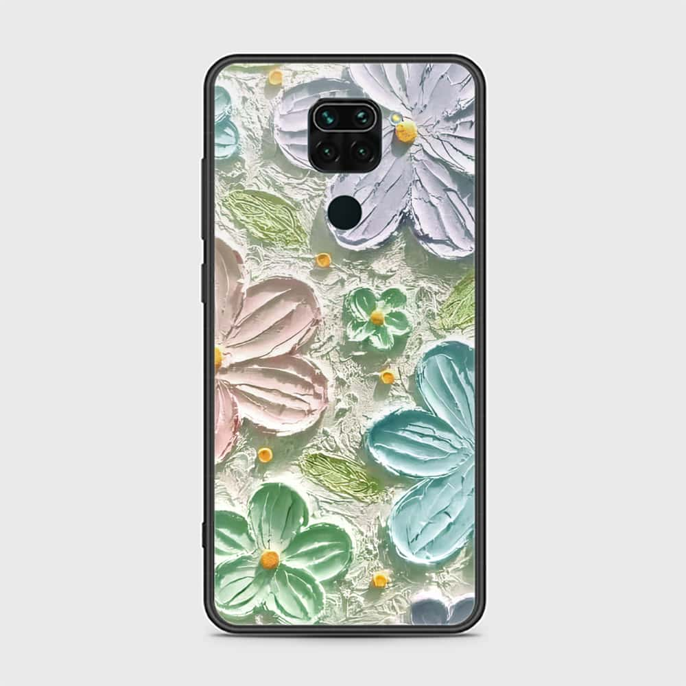 Xiaomi Redmi Note 9 Cover - Floral Series - Design 15 - Blue & Green - HQ Ultra Shine Premium Infinity Glass Soft Silicon Borders Case