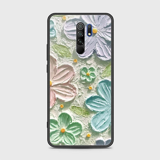 Xiaomi Redmi 9 Cover - Floral Series - Design 15 - Blue & Green - HQ Ultra Shine Premium Infinity Glass Soft Silicon Borders Case