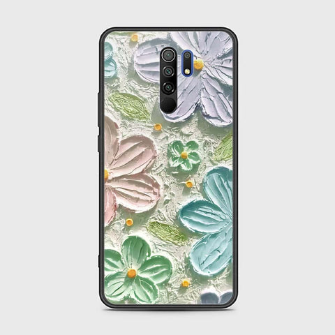 Xiaomi Redmi 9 Cover - Floral Series - Design 15 - Blue & Green - HQ Ultra Shine Premium Infinity Glass Soft Silicon Borders Case