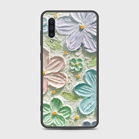 Samsung Galaxy A30s Cover - Floral Series - Design 15 - Blue & Green - HQ Ultra Shine Premium Infinity Glass Soft Silicon Borders Case