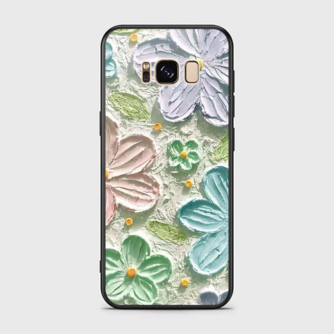 Samsung Galaxy S8 Cover - Floral Series - Design 15 - Blue & Green - HQ Ultra Shine Premium Infinity Glass Soft Silicon Borders Case