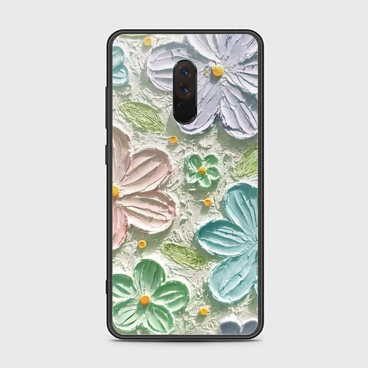 Xiaomi Pocophone F1 Cover - Floral Series - Design 15 - Blue & Green - HQ Ultra Shine Premium Infinity Glass Soft Silicon Borders Case