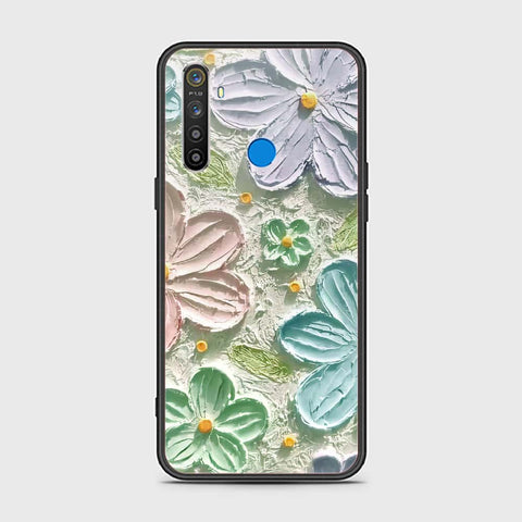 Realme 5 Cover - Floral Series - Design 15 - Blue & Green - HQ Ultra Shine Premium Infinity Glass Soft Silicon Borders Case