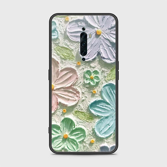 Oppo Reno 2Z Cover - Floral Series - Design 15 - Blue & Green - HQ Ultra Shine Premium Infinity Glass Soft Silicon Borders Case