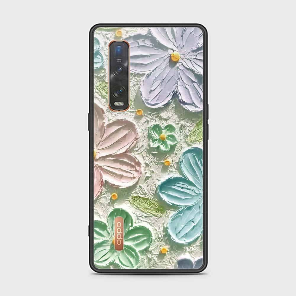 Oppo Find X2 Pro Cover - Floral Series - Design 15 - Blue & Green - HQ Ultra Shine Premium Infinity Glass Soft Silicon Borders Case