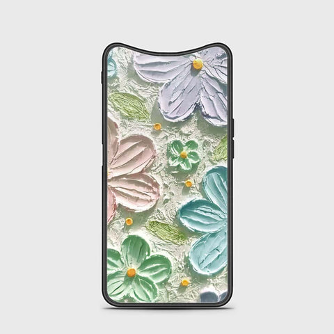 Oppo Find X Cover - Floral Series - Design 15 - Blue & Green - HQ Ultra Shine Premium Infinity Glass Soft Silicon Borders Case