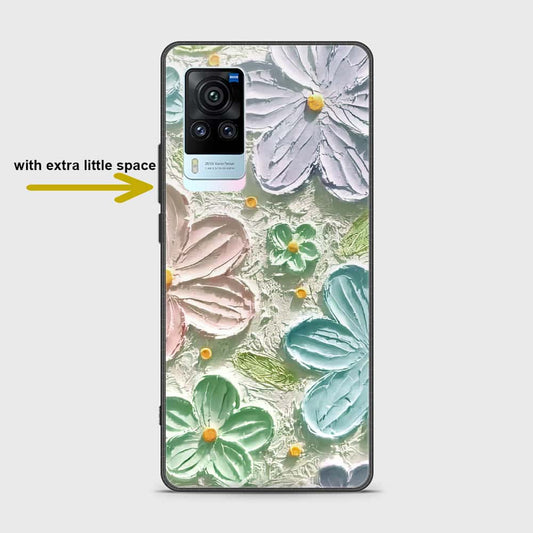 Vivo X60 Pro Cover - Floral Series - Design 15 - Blue & Green - HQ Ultra Shine Premium Infinity Glass Soft Silicon Borders Case