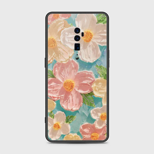 Oppo Reno 10x Zoom Cover - Floral Series - Design 16 - Cyan & Pink - HQ Ultra Shine Premium Infinity Glass Soft Silicon Borders Case