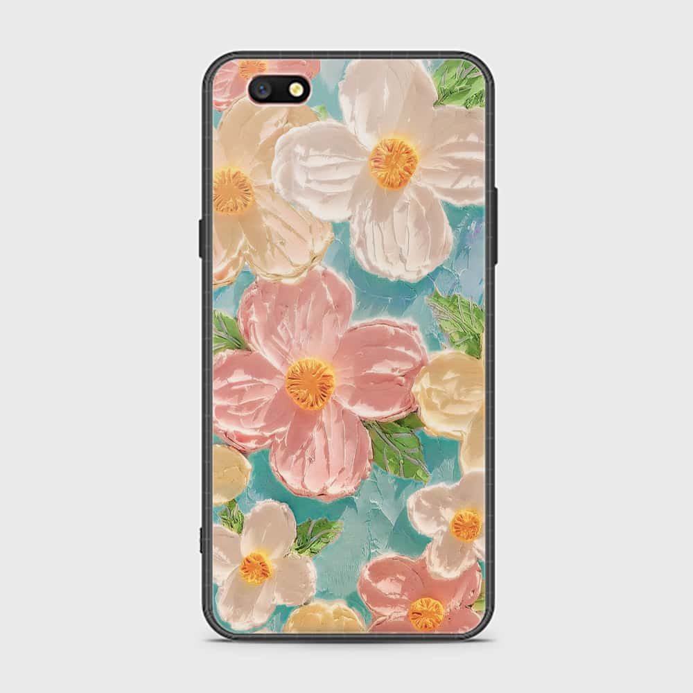 Oppo A77 Cover - Floral Series - Design 16 - Cyan & Pink - HQ Ultra Shine Premium Infinity Glass Soft Silicon Borders Case