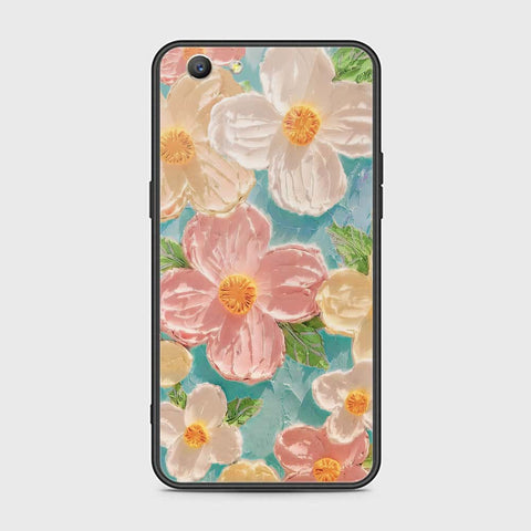 Oppo F1S Cover - Floral Series - Design 16 - Cyan & Pink - HQ Ultra Shine Premium Infinity Glass Soft Silicon Borders Case