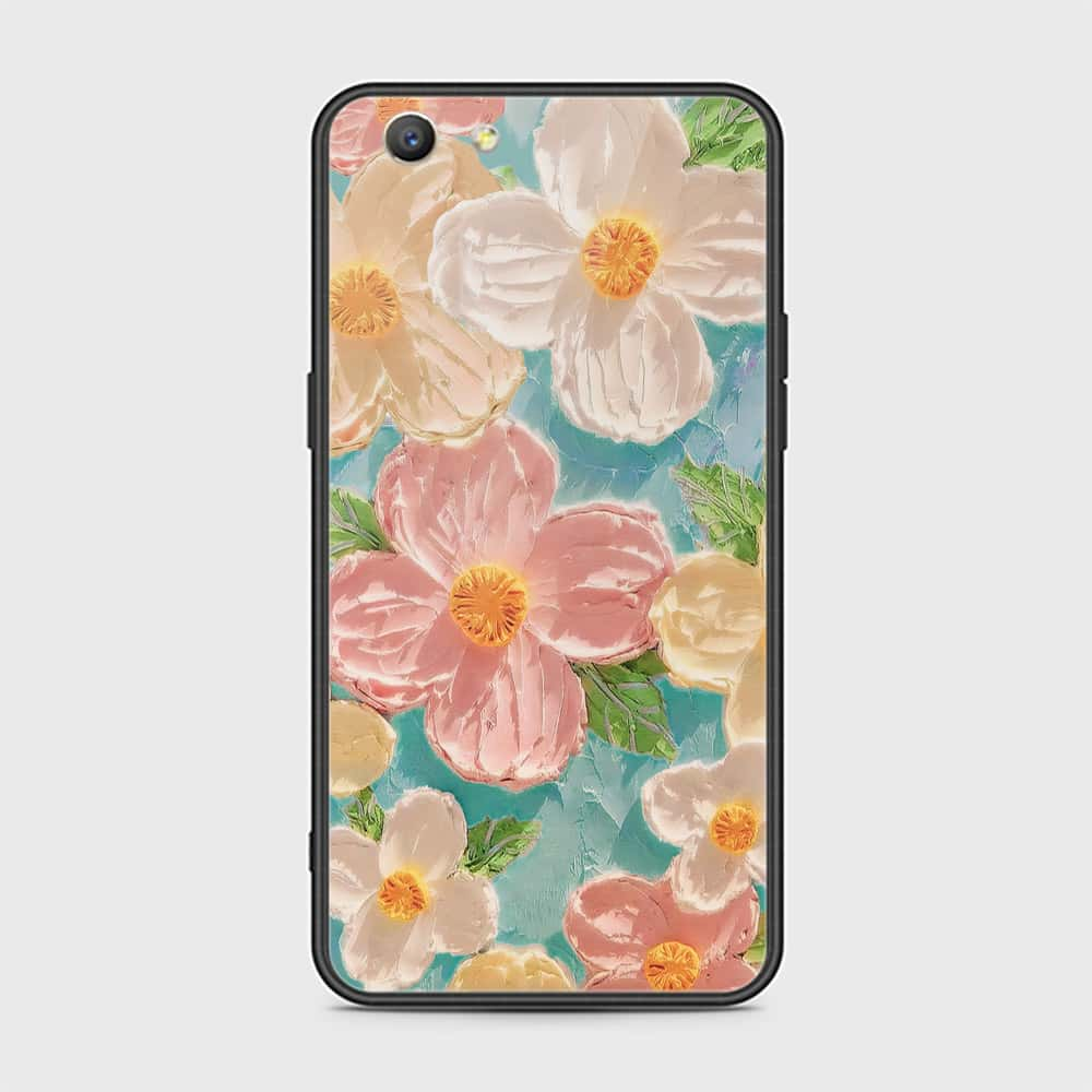 Oppo A59 Cover - Floral Series - Design 16 - Cyan & Pink - HQ Ultra Shine Premium Infinity Glass Soft Silicon Borders Case