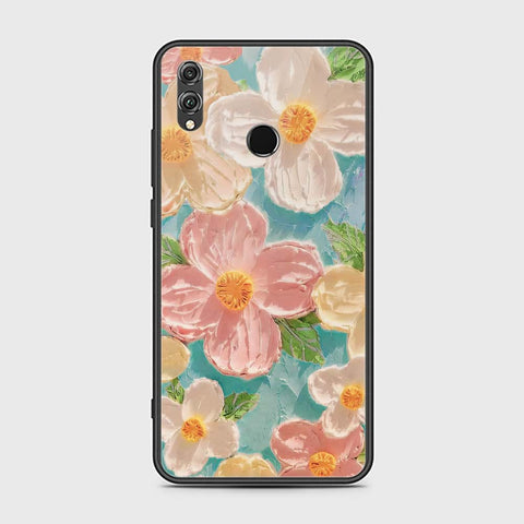 Huawei Honor 8X Cover - Floral Series - Design 16 - Cyan & Pink - HQ Ultra Shine Premium Infinity Glass Soft Silicon Borders Case