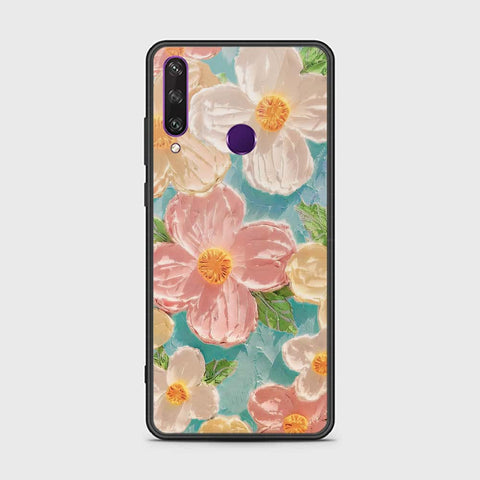 Huawei Y6p Cover - Floral Series - Design 16 - Cyan & Pink - HQ Ultra Shine Premium Infinity Glass Soft Silicon Borders Case