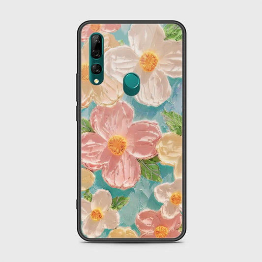 Huawei Y9 Prime 2019 Cover - Floral Series - Design 16 - Cyan & Pink - HQ Ultra Shine Premium Infinity Glass Soft Silicon Borders Case