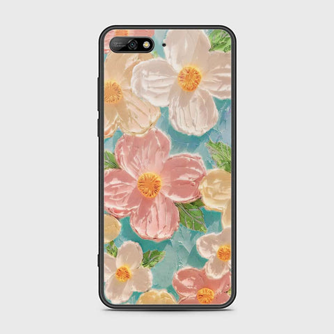 Huawei Y6 Prime 2018 Cover - Floral Series - Design 16 - Cyan & Pink - HQ Ultra Shine Premium Infinity Glass Soft Silicon Borders Case