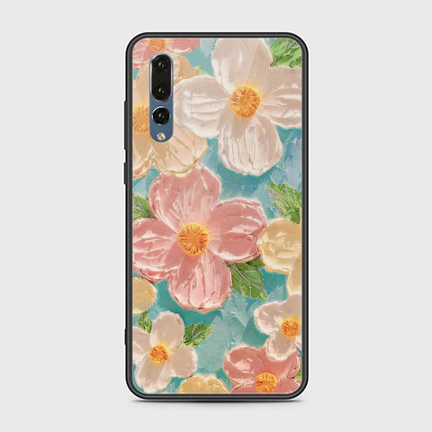 Huawei P20 Pro Cover - Floral Series - Design 16 - Cyan & Pink - HQ Ultra Shine Premium Infinity Glass Soft Silicon Borders Case