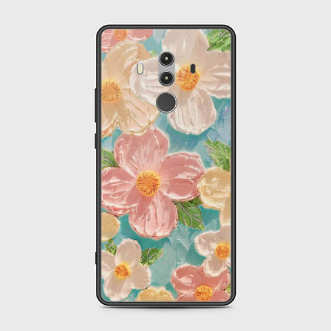 Huawei Mate 10 Pro Cover - Floral Series - Design 16 - Cyan & Pink - HQ Ultra Shine Premium Infinity Glass Soft Silicon Borders Case