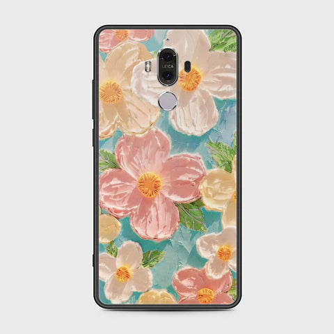 Huawei Mate 9 Cover - Floral Series - Design 16 - Cyan & Pink - HQ Ultra Shine Premium Infinity Glass Soft Silicon Borders Case