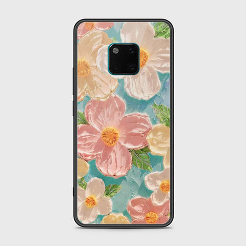 Huawei Mate 20 Pro Cover - Floral Series - Design 16 - Cyan & Pink - HQ Ultra Shine Premium Infinity Glass Soft Silicon Borders Case