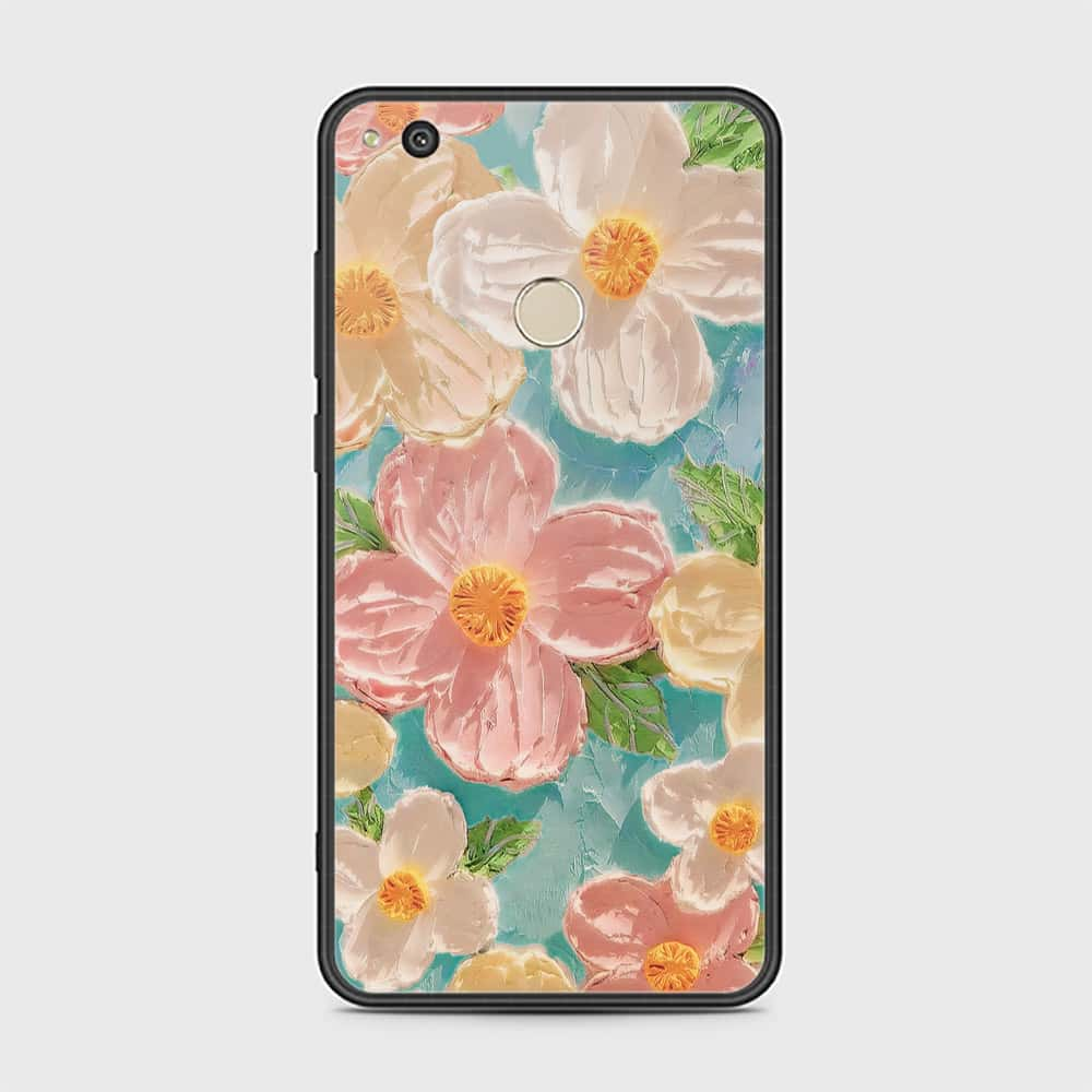 Huawei Honor 8 Lite Cover - Floral Series - Design 16 - Cyan & Pink - HQ Ultra Shine Premium Infinity Glass Soft Silicon Borders Case