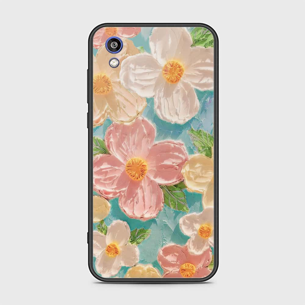 Huawei Honor 8S Cover - Floral Series - Design 16 - Cyan & Pink - HQ Ultra Shine Premium Infinity Glass Soft Silicon Borders Case