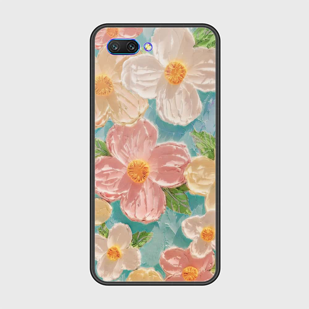 Huawei Honor 10 Cover - Floral Series - Design 16 - Cyan & Pink - HQ Ultra Shine Premium Infinity Glass Soft Silicon Borders Case