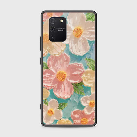 Samsung Galaxy A91 Cover - Floral Series - Design 16 - Cyan & Pink - HQ Ultra Shine Premium Infinity Glass Soft Silicon Borders Case