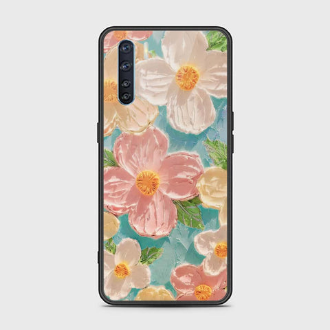 Oppo Reno 3 Cover - Floral Series - Design 16 - Cyan & Pink - HQ Ultra Shine Premium Infinity Glass Soft Silicon Borders Case