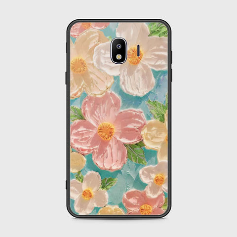 Samsung Galaxy J4 Cover - Floral Series - Design 16 - Cyan & Pink - HQ Ultra Shine Premium Infinity Glass Soft Silicon Borders Case