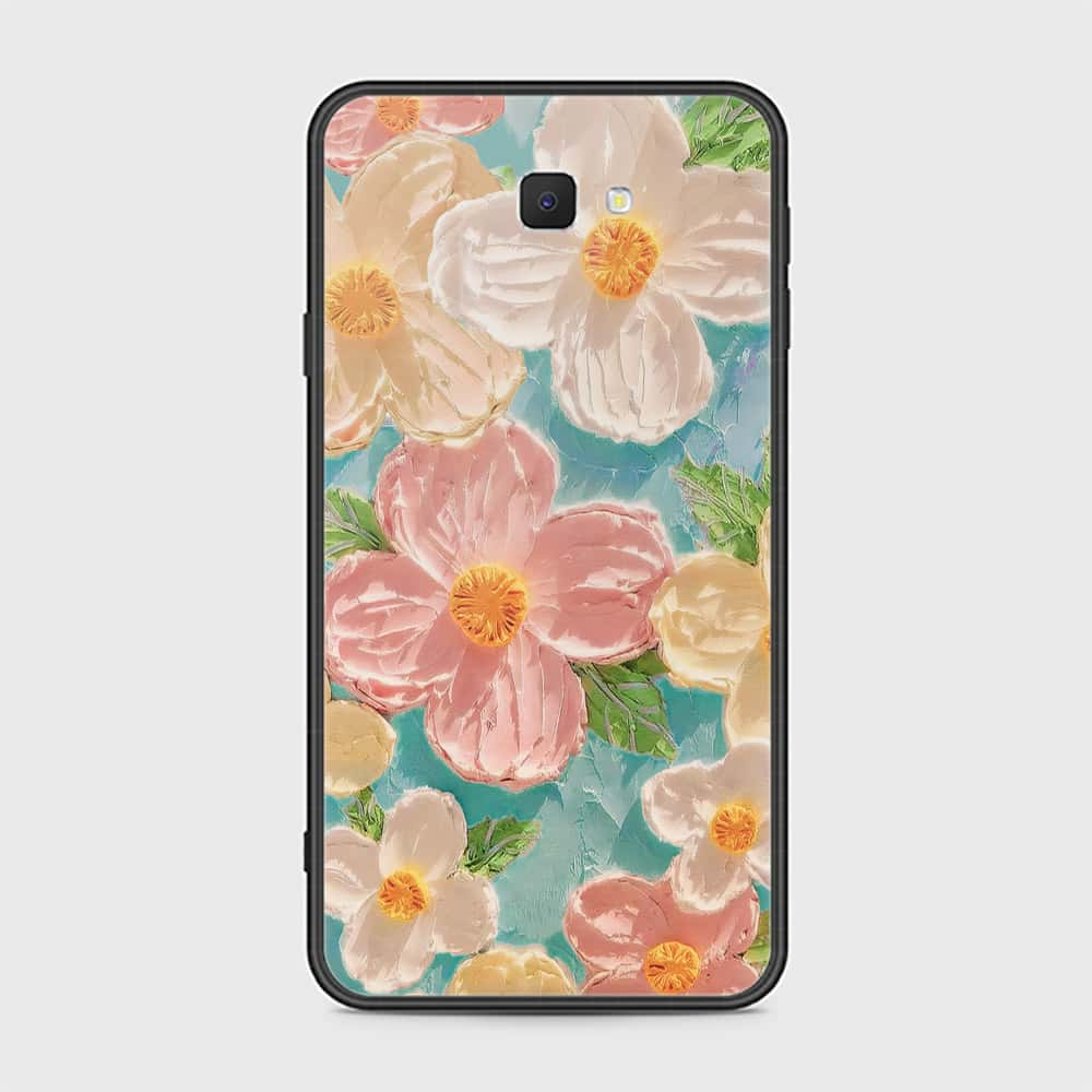 Samsung Galaxy J7 Prime Cover - Floral Series - Design 16 - Cyan & Pink - HQ Ultra Shine Premium Infinity Glass Soft Silicon Borders Case