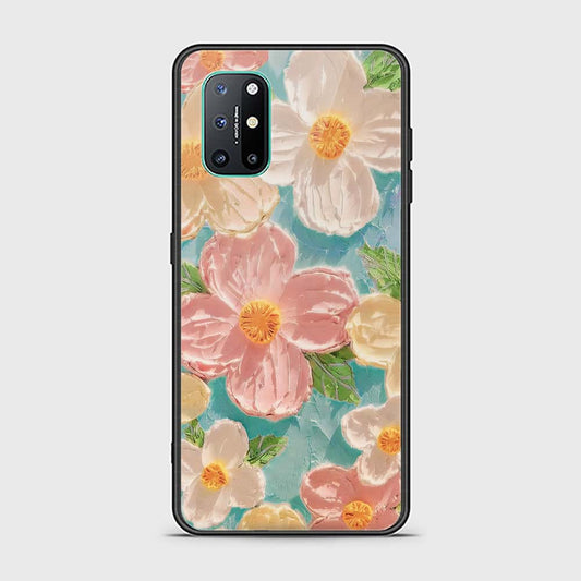 OnePlus 8T Cover - Floral Series - Design 16 - Cyan & Pink - HQ Ultra Shine Premium Infinity Glass Soft Silicon Borders Case