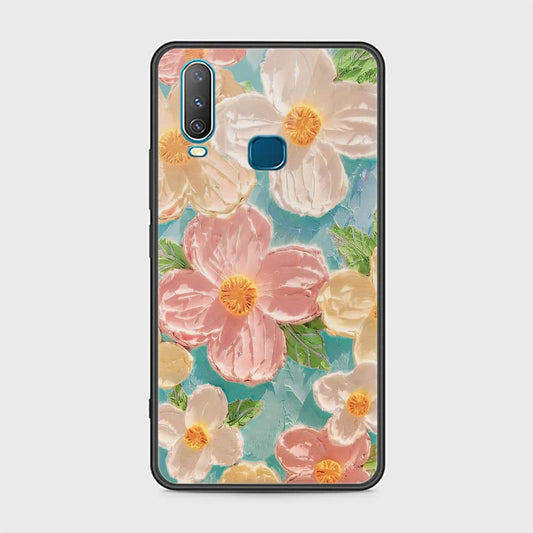 Vivo Y15 Cover - Floral Series - Design 16 - Cyan & Pink - HQ Ultra Shine Premium Infinity Glass Soft Silicon Borders Case