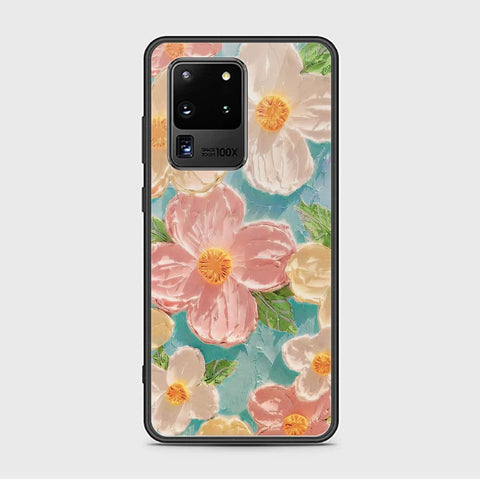 Samsung Galaxy S20 Ultra Cover - Floral Series - Design 16 - Cyan & Pink - HQ Ultra Shine Premium Infinity Glass Soft Silicon Borders Case