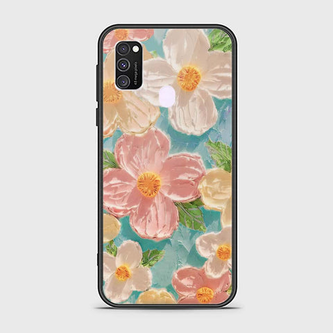 Samsung Galaxy M30s Cover - Floral Series - Design 16 - Cyan & Pink - HQ Ultra Shine Premium Infinity Glass Soft Silicon Borders Case