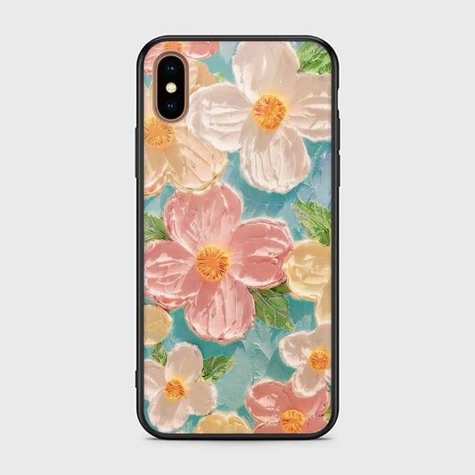 iPhone XS Max Cover - Floral Series - Design 16 - Cyan & Pink - HQ Ultra Shine Premium Infinity Glass Soft Silicon Borders Case