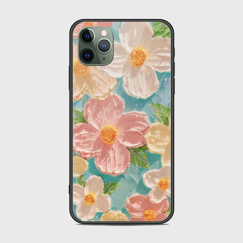 iPhone 11 Pro Cover - Floral Series - Design 16 - Cyan & Pink - HQ Ultra Shine Premium Infinity Glass Soft Silicon Borders Case